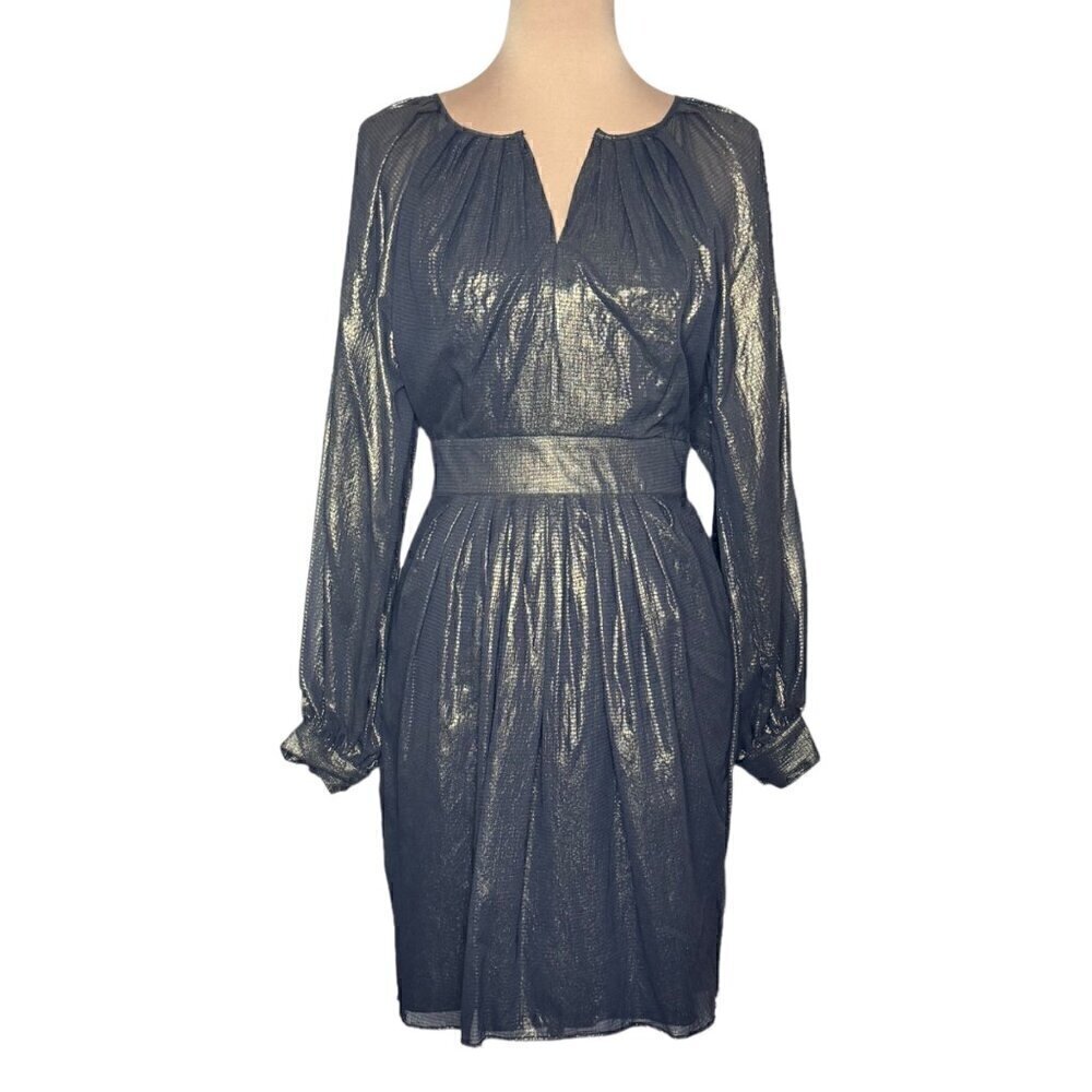 NWT Cocktail Mini Dress Sz.S Black Gauzy Gold Shimmer Sheer Sleeve 90s Event